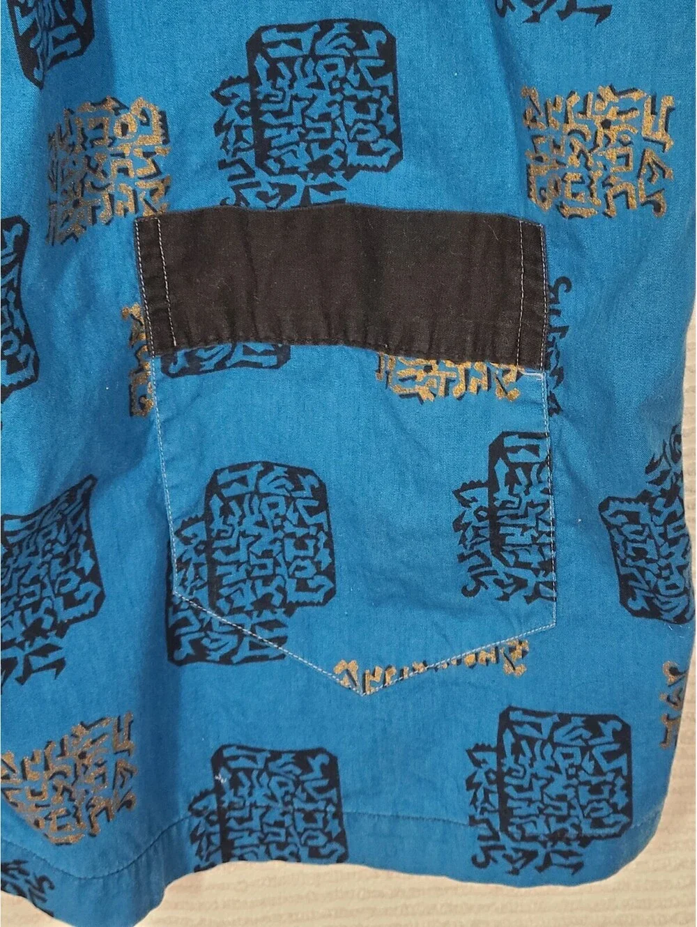 Vtg 60s Obi-Jama Pajama Robe Shirt XXL Blue Cotton Novelty Print Mens Unisex